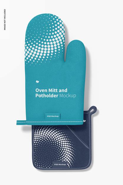 Free Oven Mitt And Potholder Mockup, Top View Psd