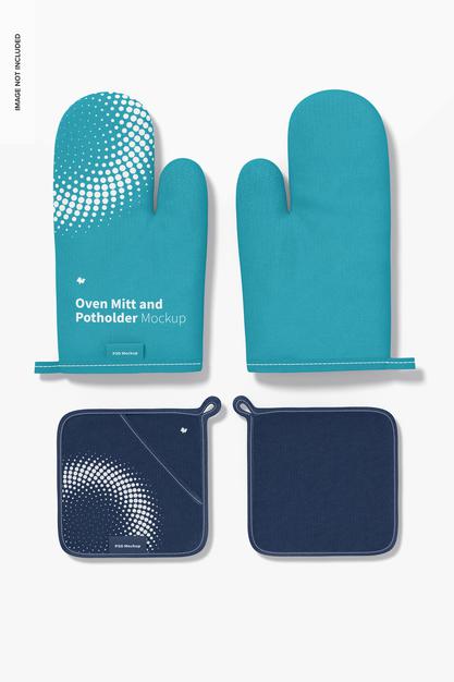Free Oven Mitts And Potholders Mockup, Top View Psd