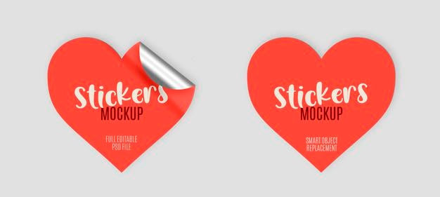 Free Pack Of Heart Stickers Mockup Psd