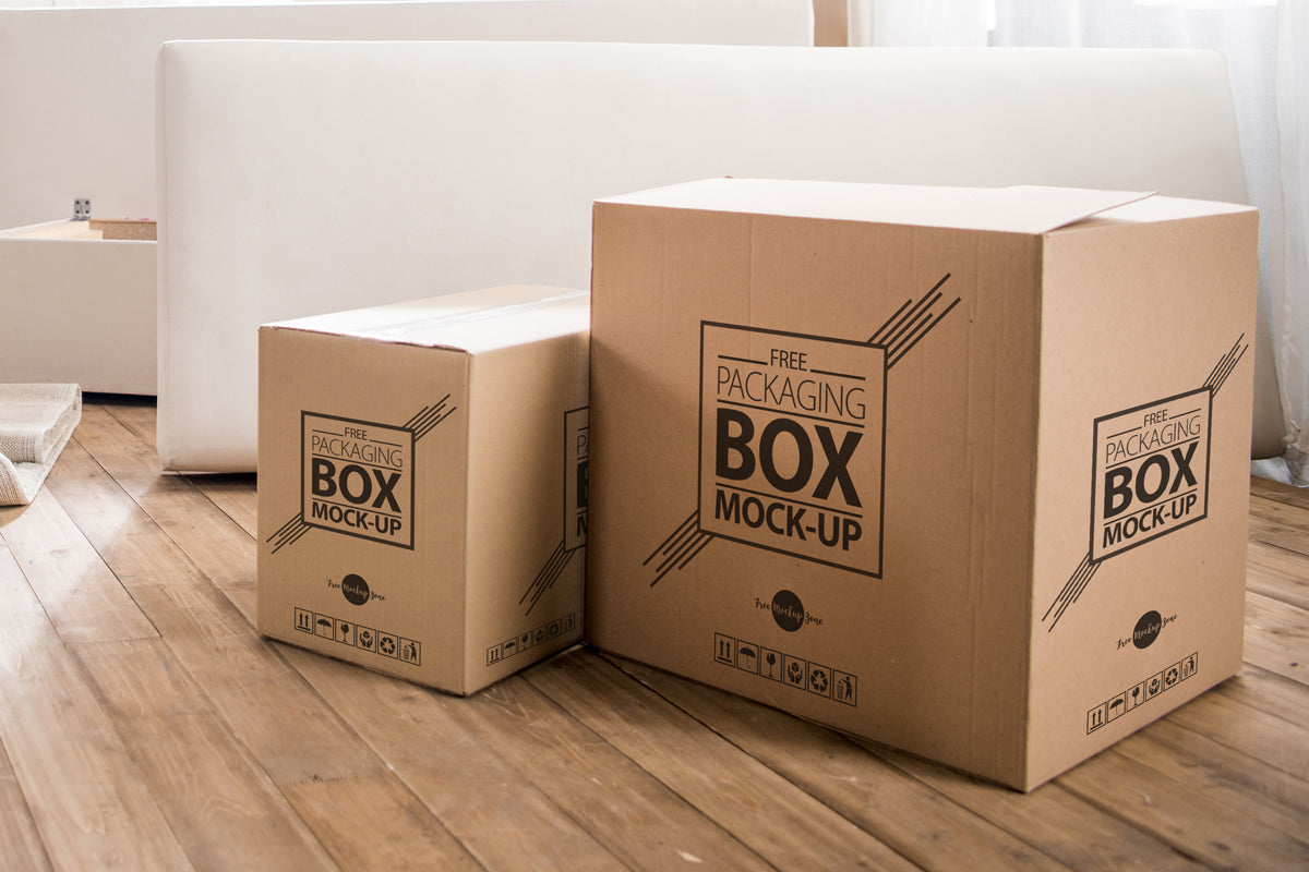 Free Packaging Box On Wooden Floor Psd Mockup