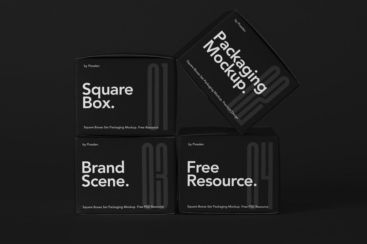 Free Packaging Psd Square Boxes Mockup Set