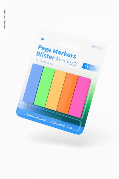 Free Page Markers Blister Mockup, Floating Psd