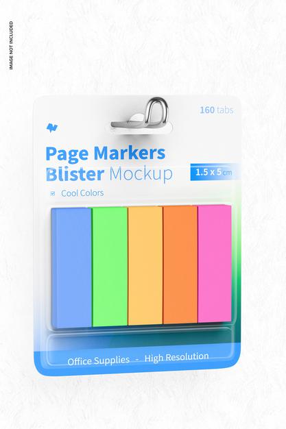 Free Page Markers Blister Mockup, Hanging Psd