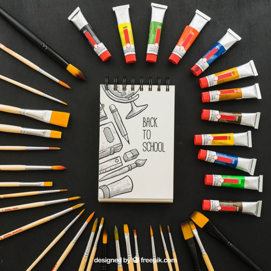 Free Paint And Brushes Around The Notebook Psd