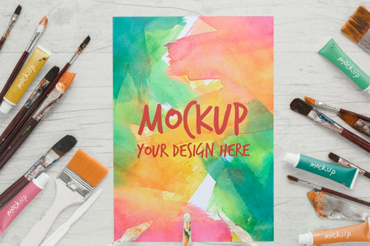 Free Painting Brushes And Watercolors Mock-Up Psd