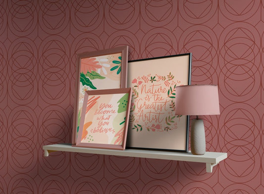 Free Painting Frames With Empty Space On Shelf Psd