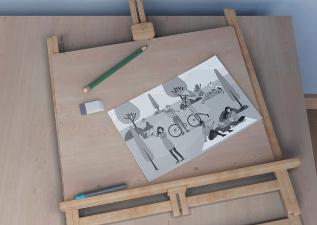 Free Painting Support With Sheet Sketch On Desk Psd