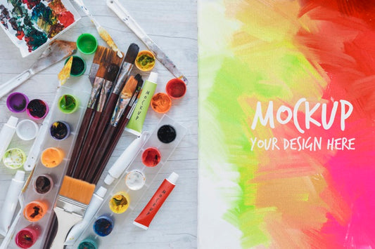 Free Painting Watercolors And Brushes With Mock-Up Psd
