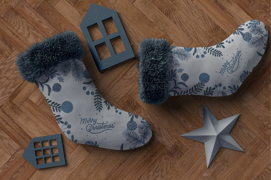 Free Pair Of Gray Socks With Matching Color Decorations Psd