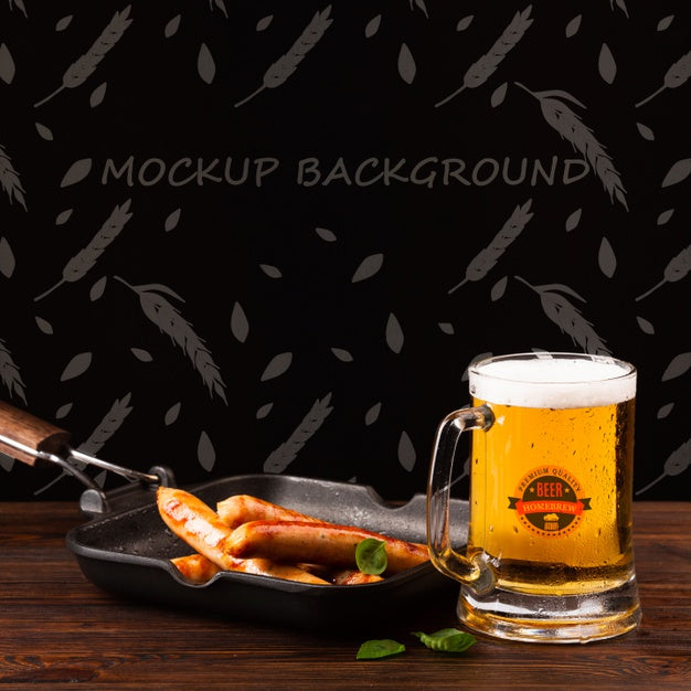 Free Pan With Sausages And Mug With Bear Psd