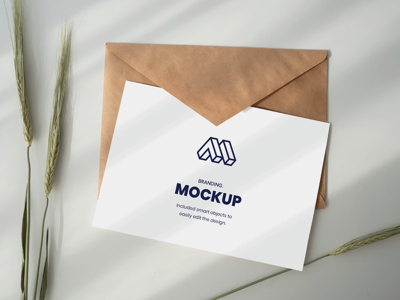 Free Paper Above Envelope Mockup