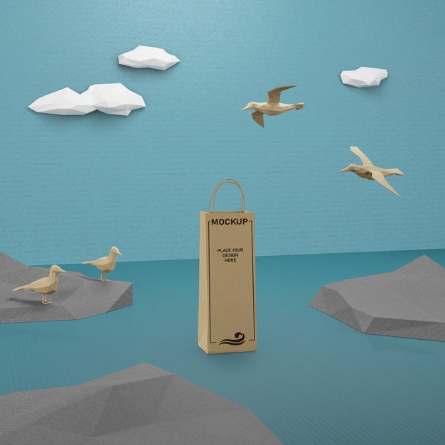 Free Paper Bag And Sea Life Concept With Mock-Up Psd