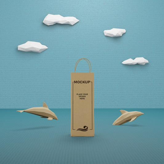 Free Paper Bag And Sea Life Concept With Mock-Up Psd