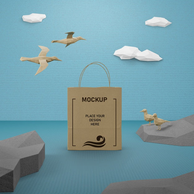 Free Paper Bag And Sea Life Concept With Mock-Up Psd