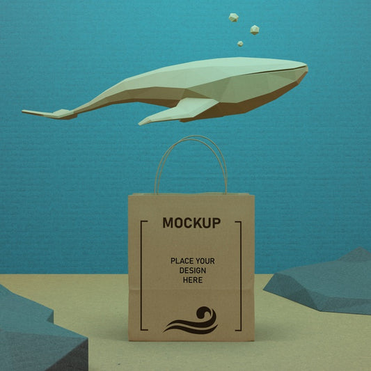 Free Paper Bag And Sea Life Underwater With Mock-Up Psd
