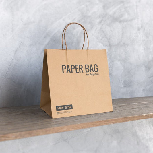 Free Paper Bag Mockup On The Shelf Psd