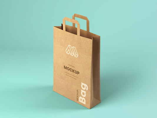 Free Paper Bag Perspective View Mockup