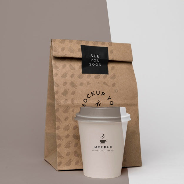 Free Paper Bag With Coffee Mock Up Psd