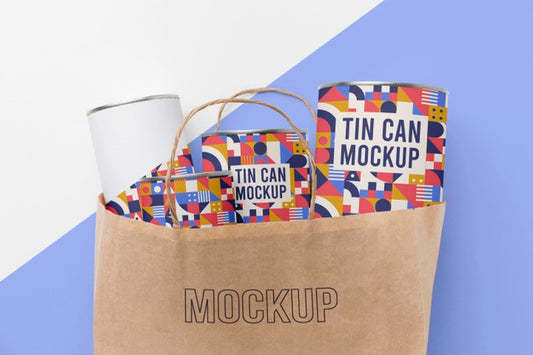 Free Paper Bag With Tin Cans Psd