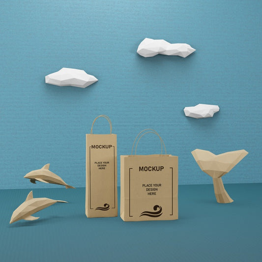 Free Paper Bags And Sea Life Concept With Mock-Up Psd