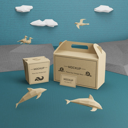 Free Paper Bags Kraft With Dolphins Mock-Up Psd