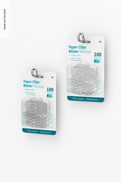 Free Paper Clips Blister Mockup, Hanging Psd
