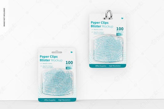 Free Paper Clips Blisters Mockup, Hanging And Leaned Psd