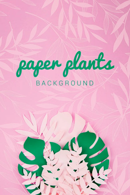 Free Paper Green Leaves Plants On Pink Background Psd