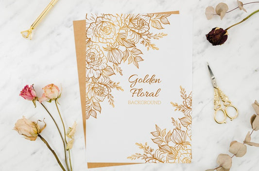 Free Paper Mock-Up With Golden Ornaments Psd