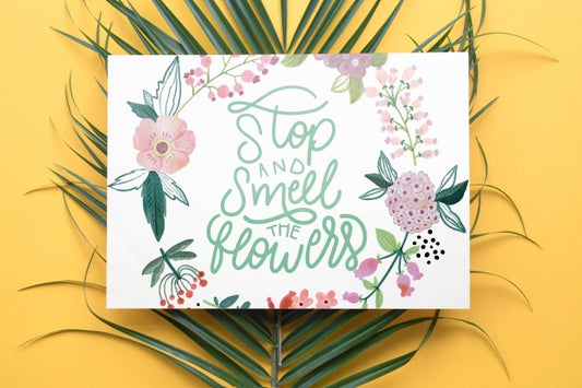 Free Paper Mockup With Floral Decoration Psd