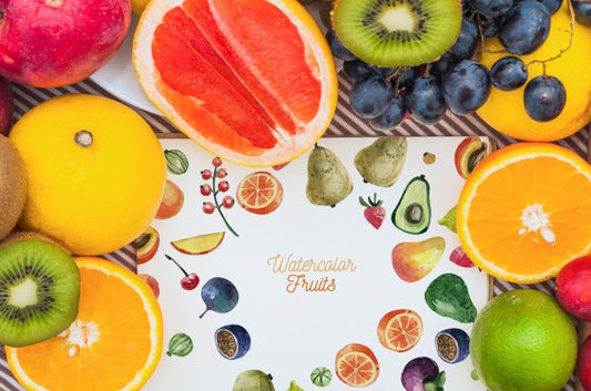 Free Paper Mockup With Fruits Psd