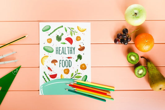 Free Paper Mockup With Healthy Food Psd