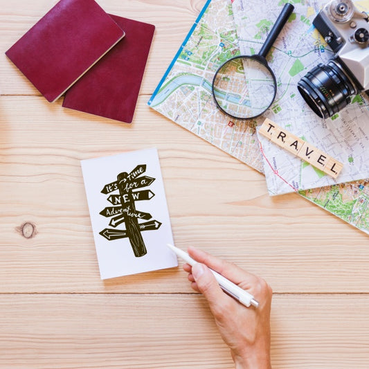Free Paper Mockup With Travel Concept Psd