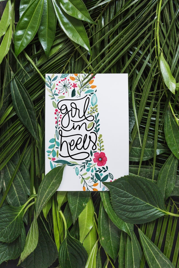 Free Paper Mockup Within Tropical Leaves Psd