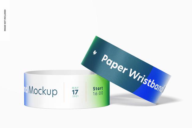 Free Paper Wristbands Mockup, Front View Psd