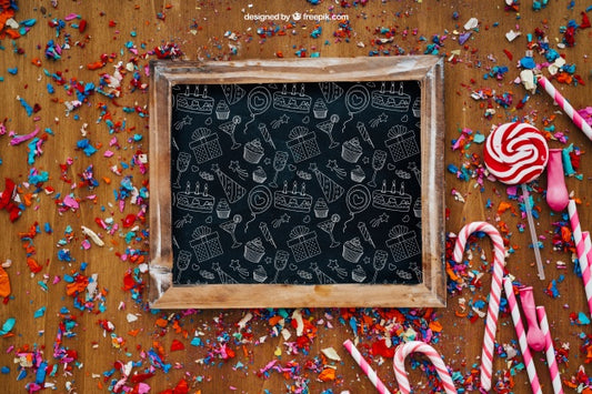 Free Party Composition With Slate On Confetti Psd