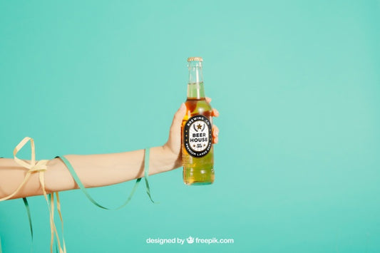 Free Party Concept With Arm Holding Beer Bottle Psd