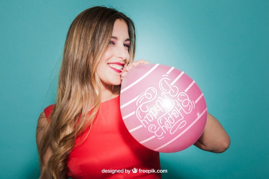 Free Party Concept With Woman And Balloon Psd