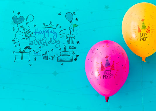 Free Party Doodles With Confetti And Balloons Psd