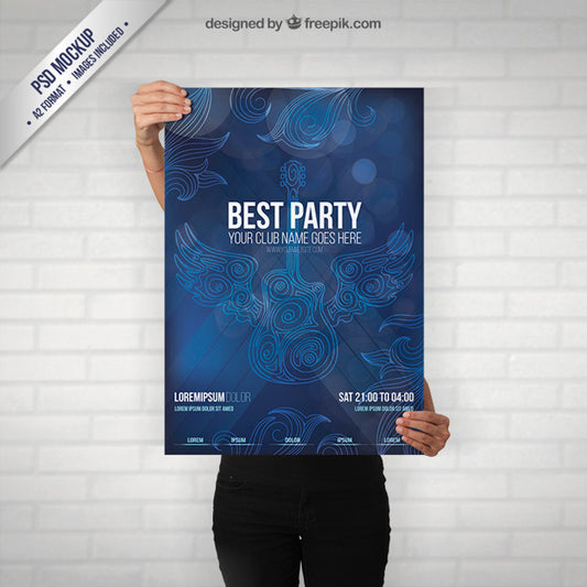 Free Party Poster Mockup With A Guitar Psd
