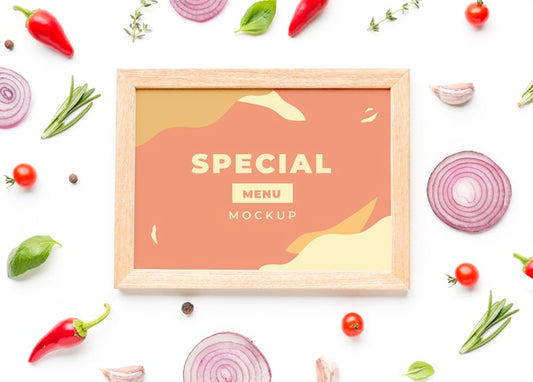 Free Pastel-Coloured Frame With Arrangement Of Veggies Psd