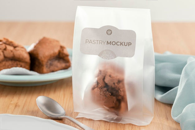 Free Pastry In Transparent Packaging Mockup Psd