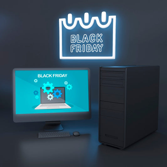 Free Pc Mock-Up With Blue Neon Lights Psd