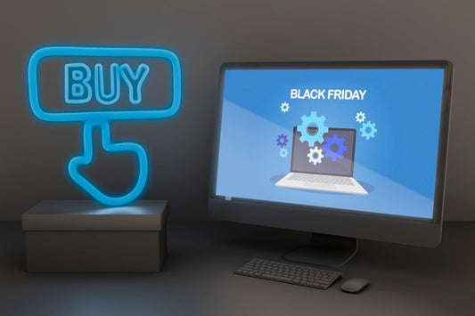 Free Pc Mock-Up With Blue Neon Lights Psd