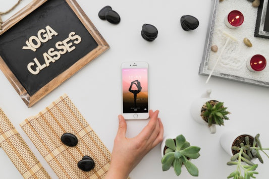 Free Peaceful Yoga Decoration With Smartphone Psd