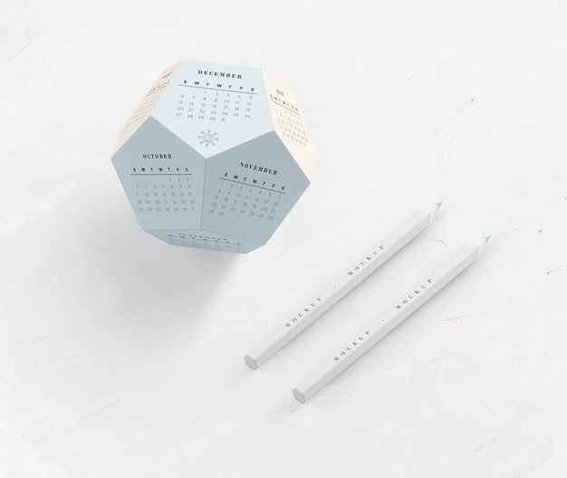Free Pencils And Calendar In Hexagon Shape Mock-Up Psd