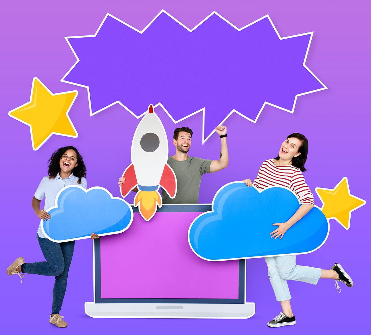 Free People Holding Cloud Computing Icons And A Copy Space