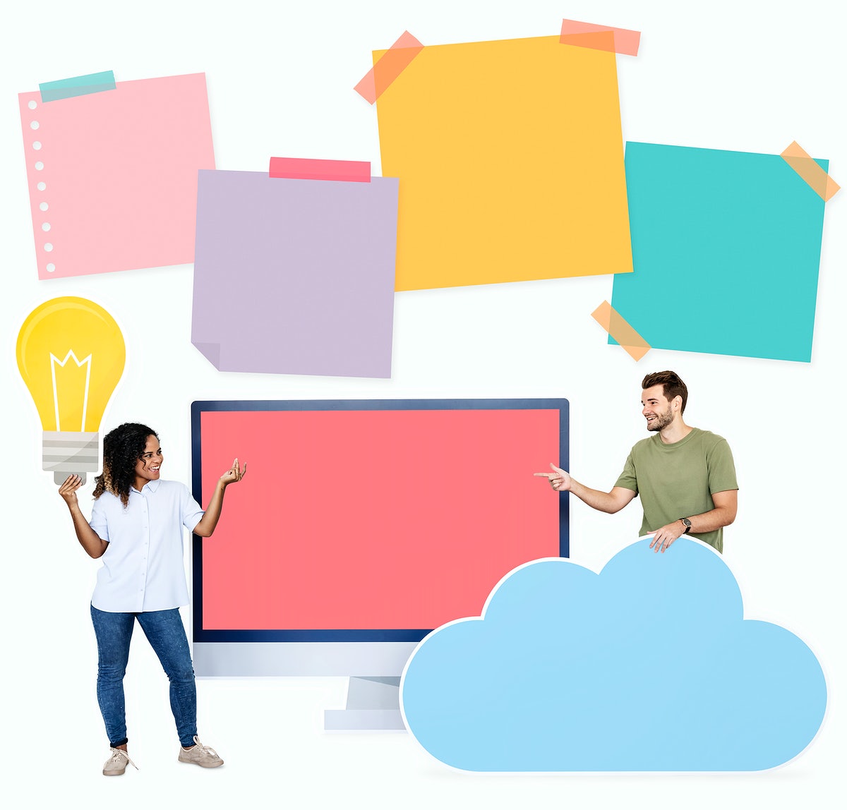 Free People Holding Ideas And Cloud Computing Icons