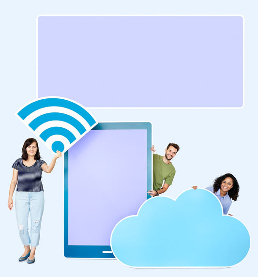 Free People Holding Wifi, Mobile And Cloud Cardboard Cutouts