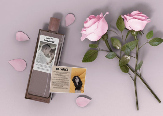 Free Perfume Bottle And Roses Beside Psd